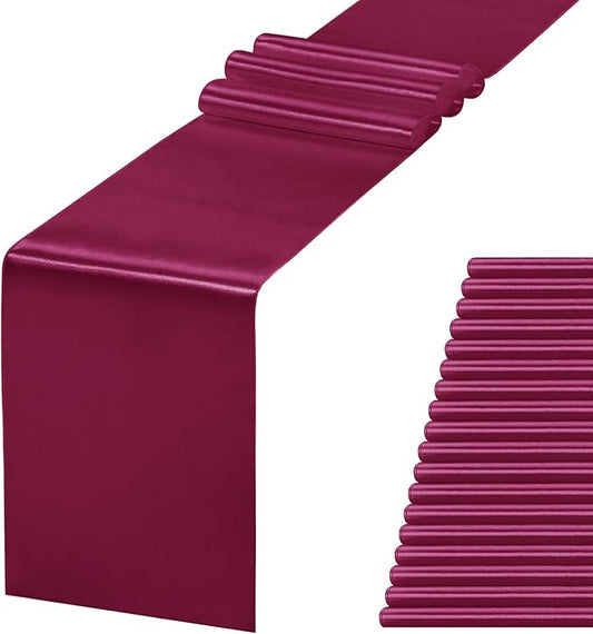 JEVIX 20 Pack Satin Table Runner 12 X 108 Inch Silk Table Runner for Party,Wedding, Birthday, Banquets,Decoration(Burgundy)