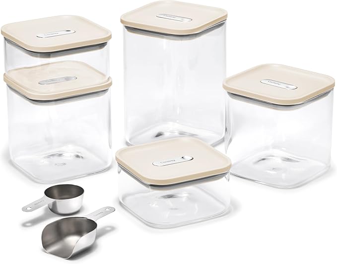 Caraway 13-Piece Glass Airtight Food Storage Containers with Lids ??Non-Toxic, BPA-Free Kitchen Storage Containers ??Stackable, Space-Saving Airtight Containers for Dry Goods and More - Cream