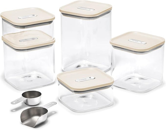 Caraway 13-Piece Glass Airtight Food Storage Containers with Lids ??Non-Toxic, BPA-Free Kitchen Storage Containers ??Stackable, Space-Saving Airtight Containers for Dry Goods and More - Cream