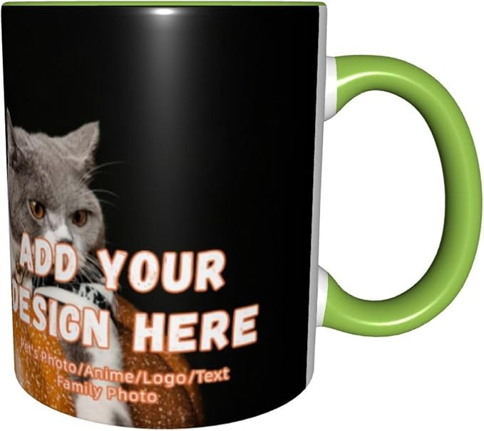 Customizable Mugs and Coffee Cups with Various Creative Designs Customize Your Photos Images Texts Partial or Full-Size Printing (Full-Width, Green)