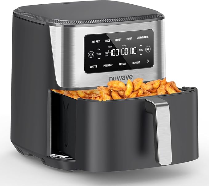 Nuwave Brio Plus 6-in-1 Air Fryer, 7-Qt Large Capacity, 50°F??00°F Precise Temp Control, Non-Toxic PFAS-Free Nonstick, Air Fry, Bake, Roast, Toast, Dehydrate, Reheat, 100 Presets, Dishwasher Safe