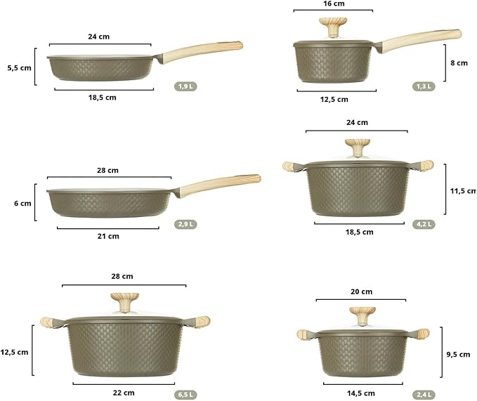 Bamb첫 10Pcs Cookware set, Die-cast Aluminum pots and pans, Nonstick frying pans and casseroles, Induction safe, PFOA-free (Green and Cream, 10 pcs)