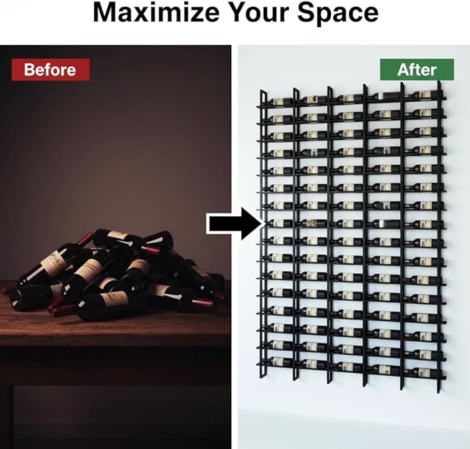 Large Wall Mount Wine Rack, 16 Tier 48 Bottle Wine Storage Organizer Display Holder, Modern Metal Wine Storage for Wine Cellars, Home Bars, Kitchens, and Dining Rooms