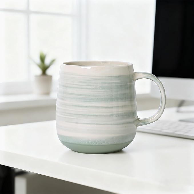 Coffee Mugs 4-Piece Set of Pastel green Ceramic Coffee Mugs with Glossy Finish, 12oz Modern Cups - Comfortable Handle, Dishwasher & Microwave Safe for Home, Office, Cafe