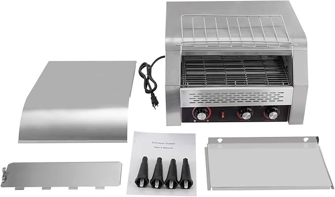 Heavy Duty Conveyor Toaster Oven Electric Bread Oven Industrial Toaster Commercial for Bun Bagel Bread Baked Food with 7 Speed and Front/Back Output Modes (450Slices/H)