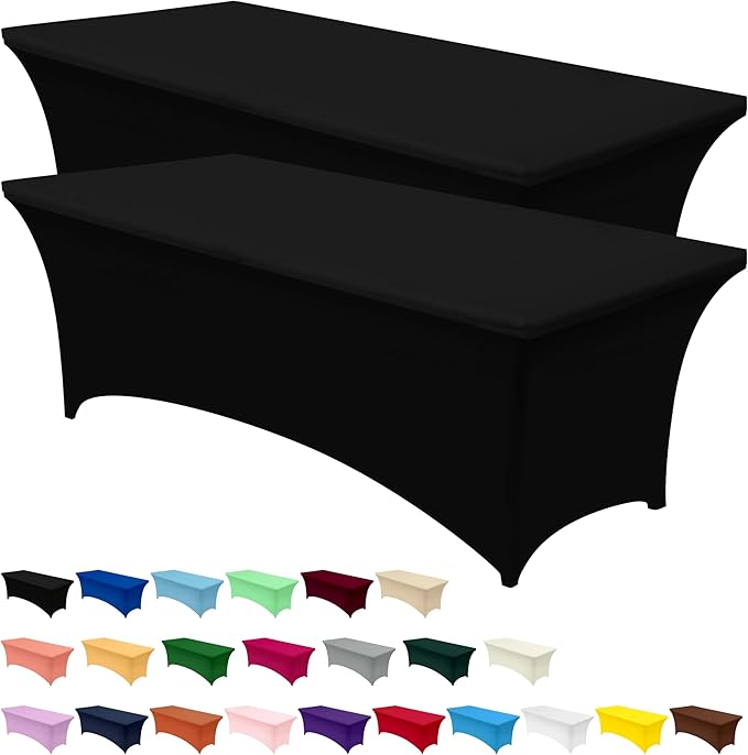 Utopia Kitchen Spandex Tablecloth 2 Pack [8FT, Black] Tight, Fitted, Washable and Wrinkle Resistant Stretch Table Cloth Rectangle Cover for Trade Show, Weddings & Parties [96Lx30Wx30H Inch]
