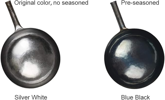 ?삡툒??ZhenSanHuan Chinese Hand Hammered Iron Woks and Stir Fry Pans, Non-stick, No Coating, Carbon Steel Pow (34CM, Silver - Not Seasoned)