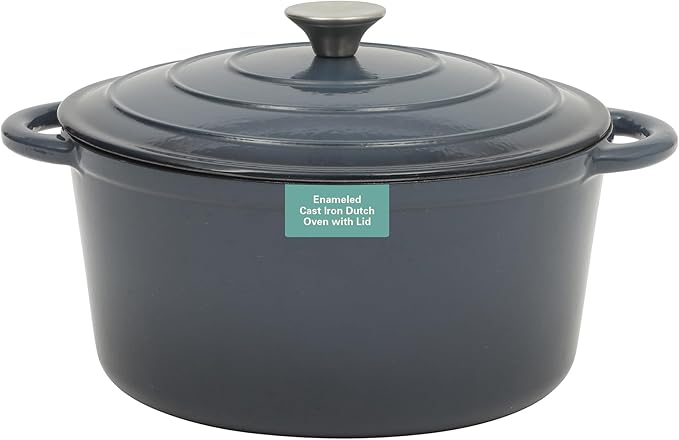 Gibson Home Addlestone 7 Qt Enameled Cast Iron Dutch Oven Pot with Lid ??Round, Oven Safe to 500째F, Ideal for Bread Baking & Stews - Gradient Navy Blue