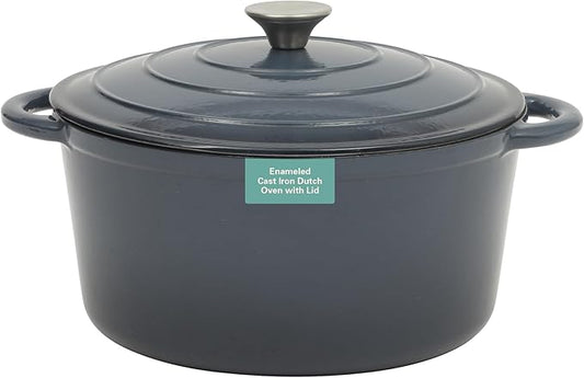 Gibson Home Addlestone 7 Qt Enameled Cast Iron Dutch Oven Pot with Lid ??Round, Oven Safe to 500째F, Ideal for Bread Baking & Stews - Gradient Navy Blue