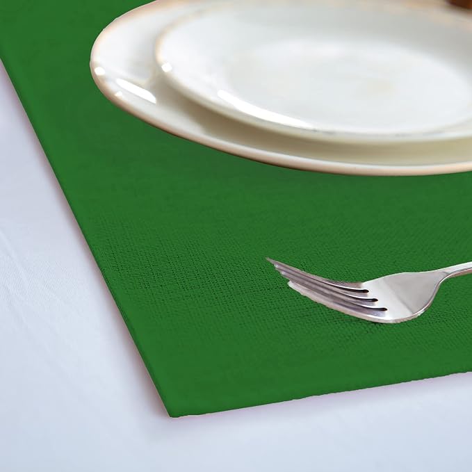 Rinpon Cloth Green Placemats Set of 8, Linen Type Fabric Placemats Machine Washable Heat Resistant Placemats Polyester Place Mats for Halloween, Thanksgiving and Christmas Dining Table (Forest Green)