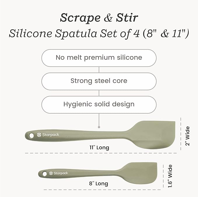 StarPack 'Scrape & Stir' Silicone Spatula Set (4 Pcs) - Heat Resistant Spatula Set 600째F - Food Grade Kitchen Spatulas - Nonstick Silicone Baking & Cooking Spatulas - Rubber Turner Set for Kitchen Use