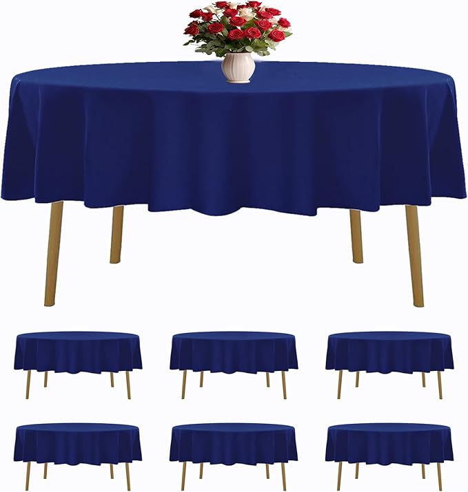 6 Pack Royal Blue Round Tablecloths 90 Inches Table Cloth Stain and Wrinkle Resistant Washable Polyester Table Cover Fabric for Party, Wedding,Dining,and Banquet Decoration