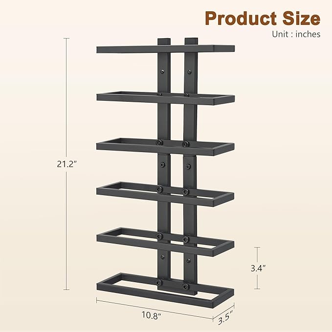 Hoctieon 6 Tier Wall Mount Wine Rack, Wall Racks for Wine Bottles Display and Storage, Hanging Bottle Organizer for Living Room, Dining Room, Wine Cellar, Bar, Black
