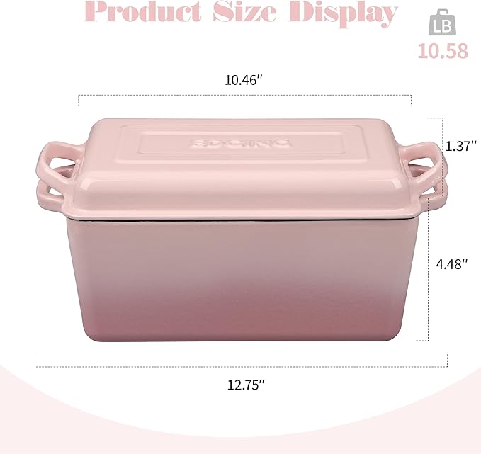 Enameled Cast Iron Dutch Oven, Oblong Bread Oven for Sourdough Bread Baking, Baking Pan, Dual Handles, Oven Safe, 4 Quart, Pink