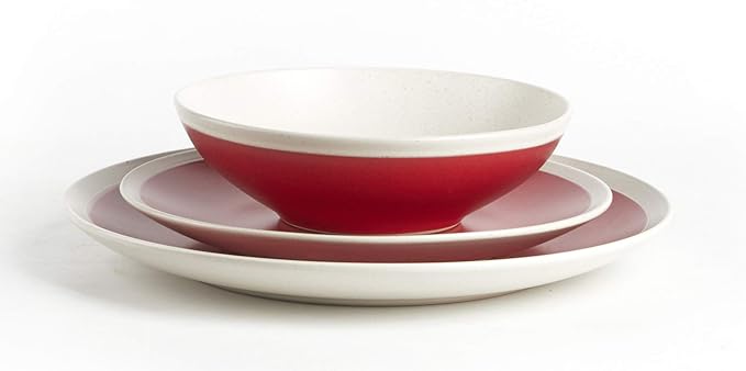 Rock Ridge Speckled Stoneware Dinnerware Set (12pc Set, Ruby and Ivory)