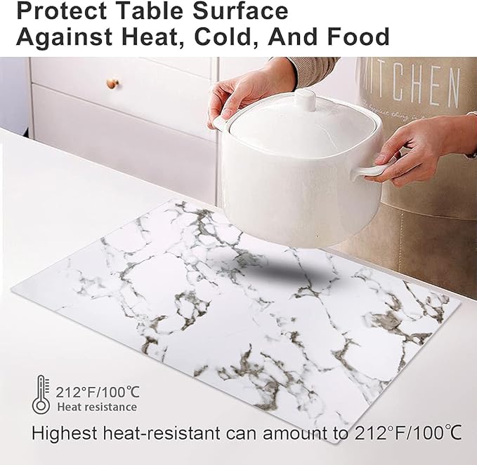 LANDVIEW Leather Heat Resistant Placemats Set of 6 Waterproof Wipeable Washable PU Table Mats,Easy to Clean Anti-Slip Place Mats (Marble, 6)
