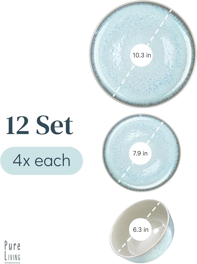 Stoneware dinnerware set 4 persons 12 pcs ??Modern style plates and bowls set ceramic ??Dishwasher, microwave and scratch resistant ??Bowl and plate set ??Dinner service Pure Living beige & light blue