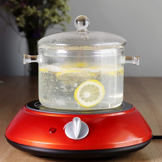 Glass Saucepan with Cover, 1.5L/50 FL OZ Heat-resistant Glass Stovetop Pot and Pan with Lid, The Best Handmade Cookware Set Cooktop Safe for Pasta Noodle, Soup, Milk, Baby Food