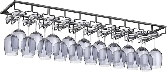 Xverycan Wine Glass Rack Under Cabinet, 10 Row Extreme Large Stemware Hanger, Metal Wine Goblet Holder, DIY Bar Glass Storage Rack for Bar Counter, Kitchen, Screws Included