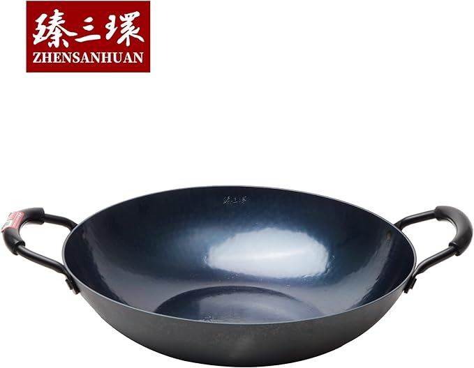 ?삡툒??ZhenSanHuan HandHammered Iron Wok Flat Bottom Induction Suitable (32cm 2 handles)