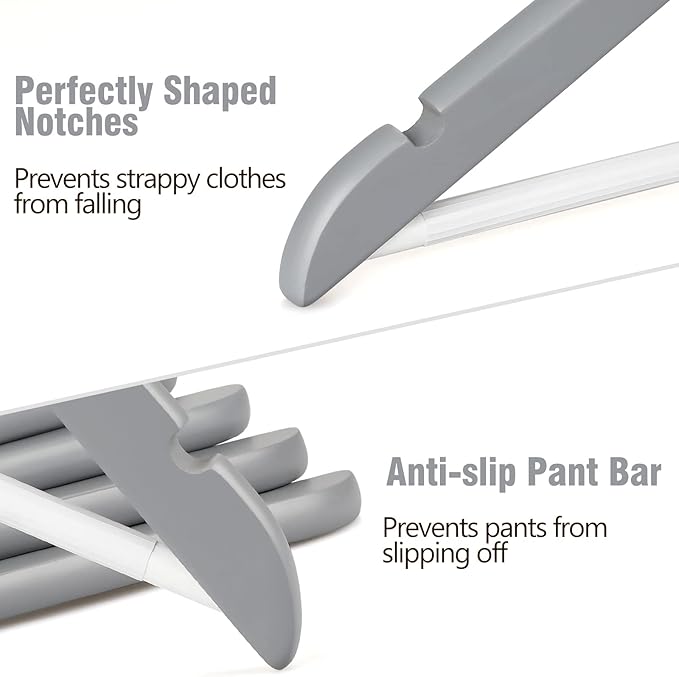 TOPIA HANGER Premium Wooden Hangers with Non-slip Pant Bar, 360째Swivel Hook and Shoulder Notches, 16 Pack Solid Wood Clothes Hangers for Suit, Coat, Jacket, Camisole(Grey/White)-CT35GW6