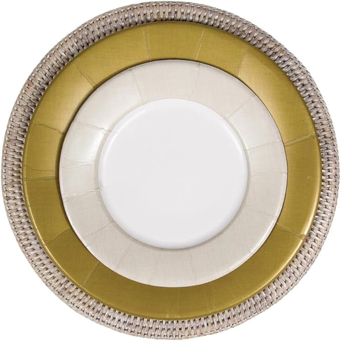 Caspari Linen Border Paper Dinner Plates in Gold - Pack of 8