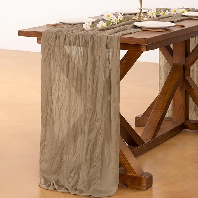 Socomi Nude Brown Cheesecloth Table Runner Fall Thanksgiving Boho Rustic Gauze 120 inch 10FT Cheese Cloth Runner for Wedding Party Baby Shower Birthday Home Decor Holiday Decorations
