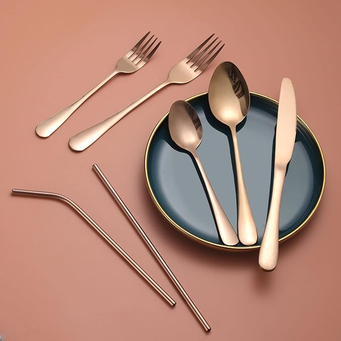 84 Pieces Mirror Rose Gold Silverware Service for 12 Flatware Set Stainless Steel Utensils Cutlery Set Dishwasher Safe