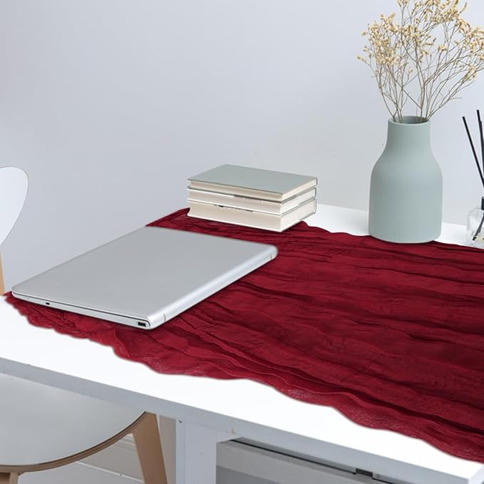 12 Pack Cheesecloth Table Runner, Runner Gauze Boho Wedding Decor Romantic Table Runner for Wedding Birthday Party(35" x 118") (Wine Red)