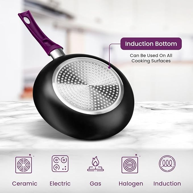 Chef?셲 Star Aluminum Pots and Pans Set for Kitchen - Nonstick Stackable Induction Cookware, 11 Pcs, Purple