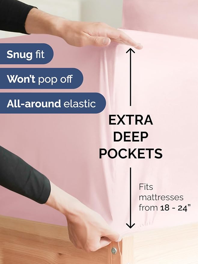 Extra Deep Pocket Split King Sheets - 5 Piece Breathable & Cooling Bed Sheets - Hotel Luxury Bed Sheet Set - Soft, Wrinkle Free & Comfy - Easily Fits Extra Deep Mattresses - Lavender Pink Sheets Set