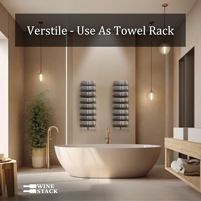 9-Bottle Black Metal Wall Mounted Wine Rack ??Modern Industrial Wine Bottle Storage Organizer for Home Bar, Kitchen, Dining Area & Wine Cellar