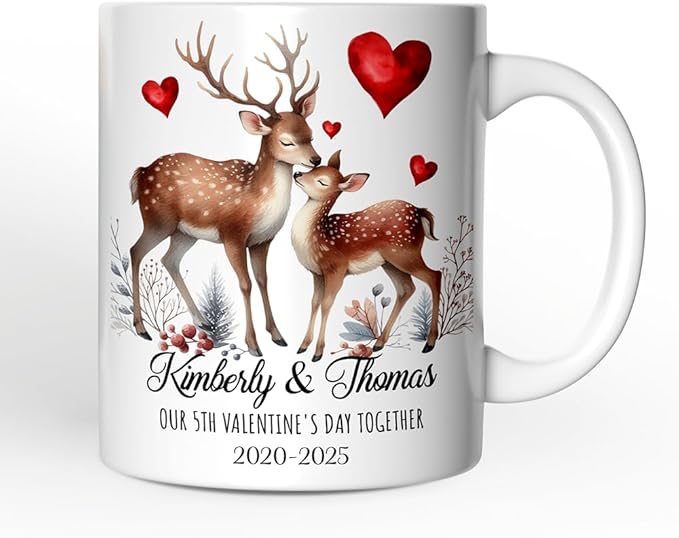 OrnamentallyYou Personalized Valentine Mug (Valentine Deer Anniversary Personalized Mug for Couple, Together Keepsake Romantic Gift)
