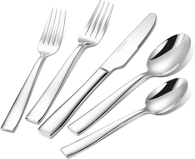 Lazycorner Silverware Set for 8, 18/10 Stainless Steel Flatware Set, 40-Piece Mirror Polished Modern Cutlery Set include Fork Knife Spoon Set(Dishwasher Safe)
