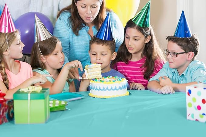 Party Solids 54 Inch X 300 Feet Aqua Plastic Table Cover Roll in A Cut - to - Size Box with Convenient Slide Cutter. Cuts Up to 36 Rectangle 8 Feet Plastic Disposable Tablecloths