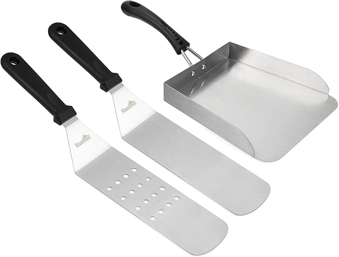 Stanbroil Stainless Steel Griddle Food Mover, 3 PCS Flat Top Grill Accessories Set for Stir Fry and Move Food