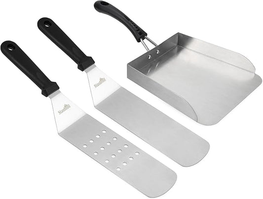 Stanbroil Stainless Steel Griddle Food Mover, 3 PCS Flat Top Grill Accessories Set for Stir Fry and Move Food