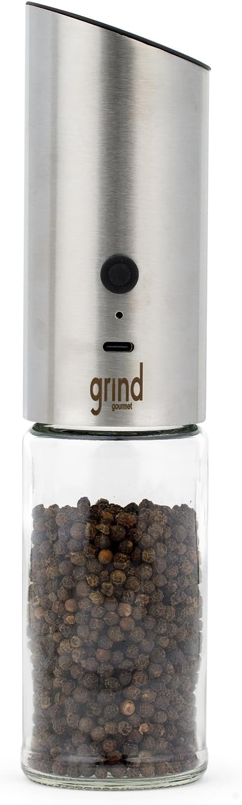 Grind Gourmet Automatic Electric Salt or Pepper Grinder Mill, Gravity Activated Pepper Grinder, Battery Operated with LED Light, Adjustable Coarseness, Home & Kitchen Small Appliance, Cooking Tool