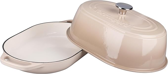 Enameled Cast Iron Dutch Oven Pot with Dome Lid, Oval Bread Oven for Homemade Sourdough Bread Baking, Oven Safe up to 500째F, 6 Quart, Latte