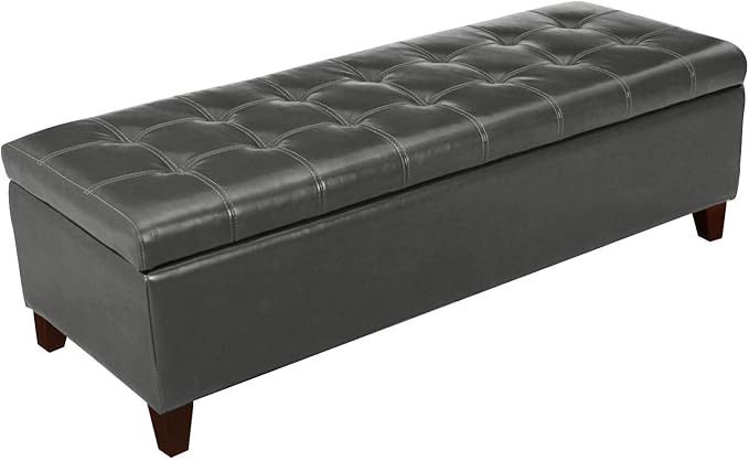 DECO DE VILLE Ottoman with Storage, 51 Inch End of Bed Storage Ottoman Bench, Faux Leather Upholstered Ottomans with Hinged Lid, Rectangle Long Foot Rest Bench for Entryway Living Room Bedroom Gray