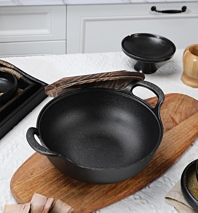 Cast Iron Wok with Handles, Grilling Pan, Use in the Oven, on the Stove, or on the Grill (Wok with Lid 9 inch)