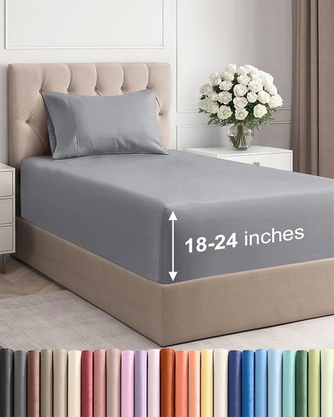 Extra Deep Pocket Twin Sheets - 3 Piece Breathable & Cooling Bed Sheets - Hotel Luxury Bed Sheet Set - Soft, Wrinkle Free & Comfy - Easily Fits Extra Deep Mattresses - Deep Pocket Steel Blue Sheets
