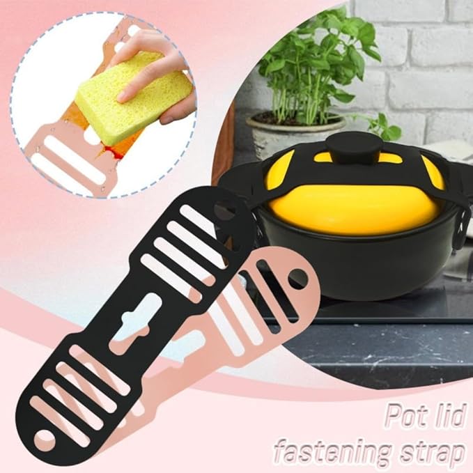 Silicone Lid Lock Strap for Crockpot Slow Cooker (6/7/8 Quart) - Universal Crockpot Lid Holder & Rubber Strap Alternative | Heat-Resistant, No-Spill Design Transport Accessories (Black)