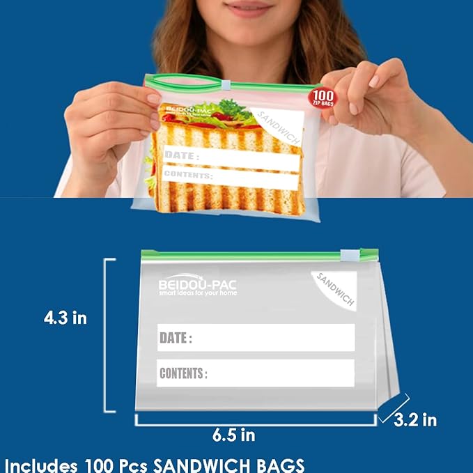 BEIDOU-PAC Combo Slider Storage Bags, 350 Count Resealable Variety Pack with Organizer, Reclosable Clear Plastic Snack, Sandwich, Quart,Gallon Size Bags (Variety Pack)
