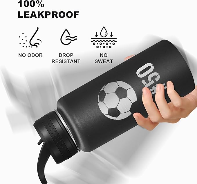 Personalized Laser Engraving Custom Water Bottle Print in USA 32oz Double Wall Stainless Steel Leakproof Wide Mouth Cup with Flip Straw
