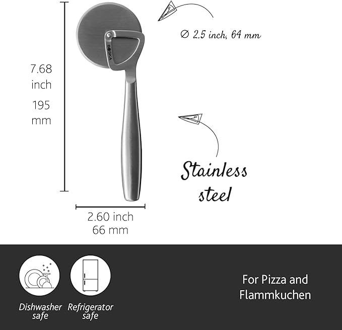 Boska Stainless Steel Pizza Cutter - Copenhagen Multifunctional Pizza Wheel Cutter - Handheld Food Slicer - Silver Non-Stick Adjustable Roller - Dishwasher Safe - For Kitchen Cooking