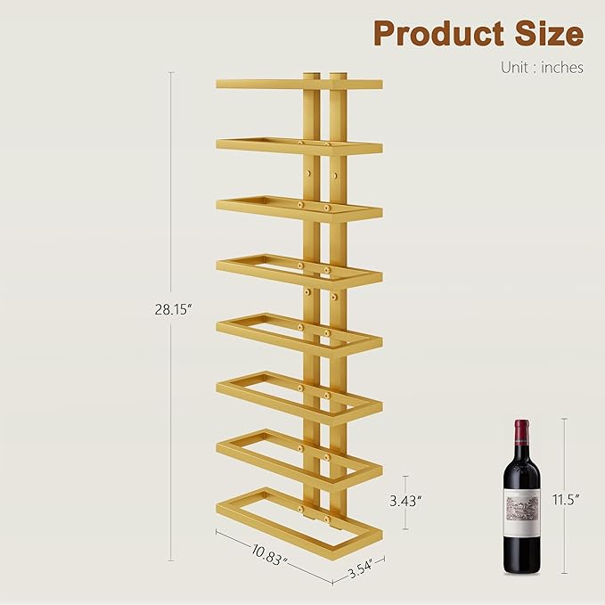 Hoctieon 3-Set 8 Tier Wall Mount Wine Rack (24 Tiers), Wall Racks for Wine Bottles Display and Storage, Hanging Bottle Organizer for Living Room, Dining Room, Wine Cellar, Bar, Gold