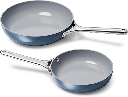 Caraway Fry Pan Duo - Nonstick Ceramic Frying Pan (8" & 10.5?? - Non Toxic, PTFE & PFOA Free - Oven Safe & Compatible with All Stovetops (Gas, Electric & Induction) - Navy
