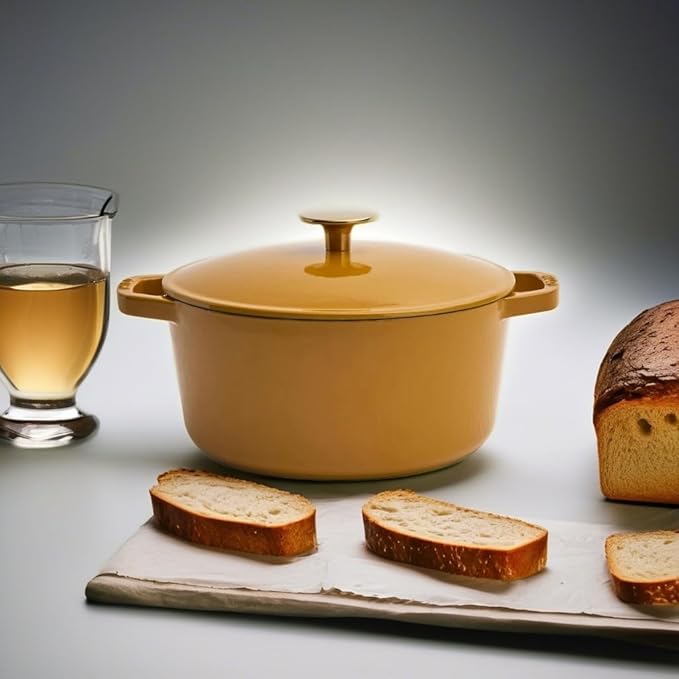 Milo by Kana 3.5-quart Enameled Cast Iron Dutch Oven with Lid | Premium Casserole Cooking Pot | Enamel Coating Inside and Out | Oven Safe and Dishwasher Friendly (Dijon with Gold Knob)