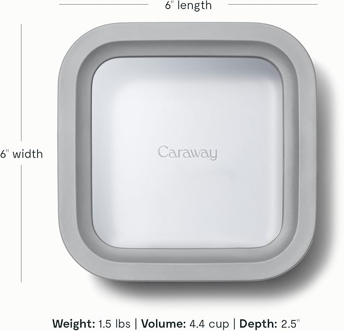 Caraway 6pc Glass Food Storage Set ??4.4 Cup Food Containers (6) - Ceramic Coated - Non Toxic, Non Stick with Lids - Microwave Safe - Gray